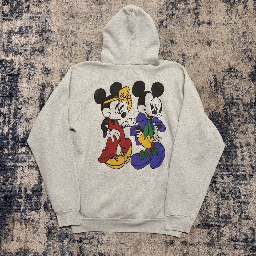 VTG 90s Disney Mickey Minnie Hip Hop Hoodie XL Grey Fruit of the Loom USA Made